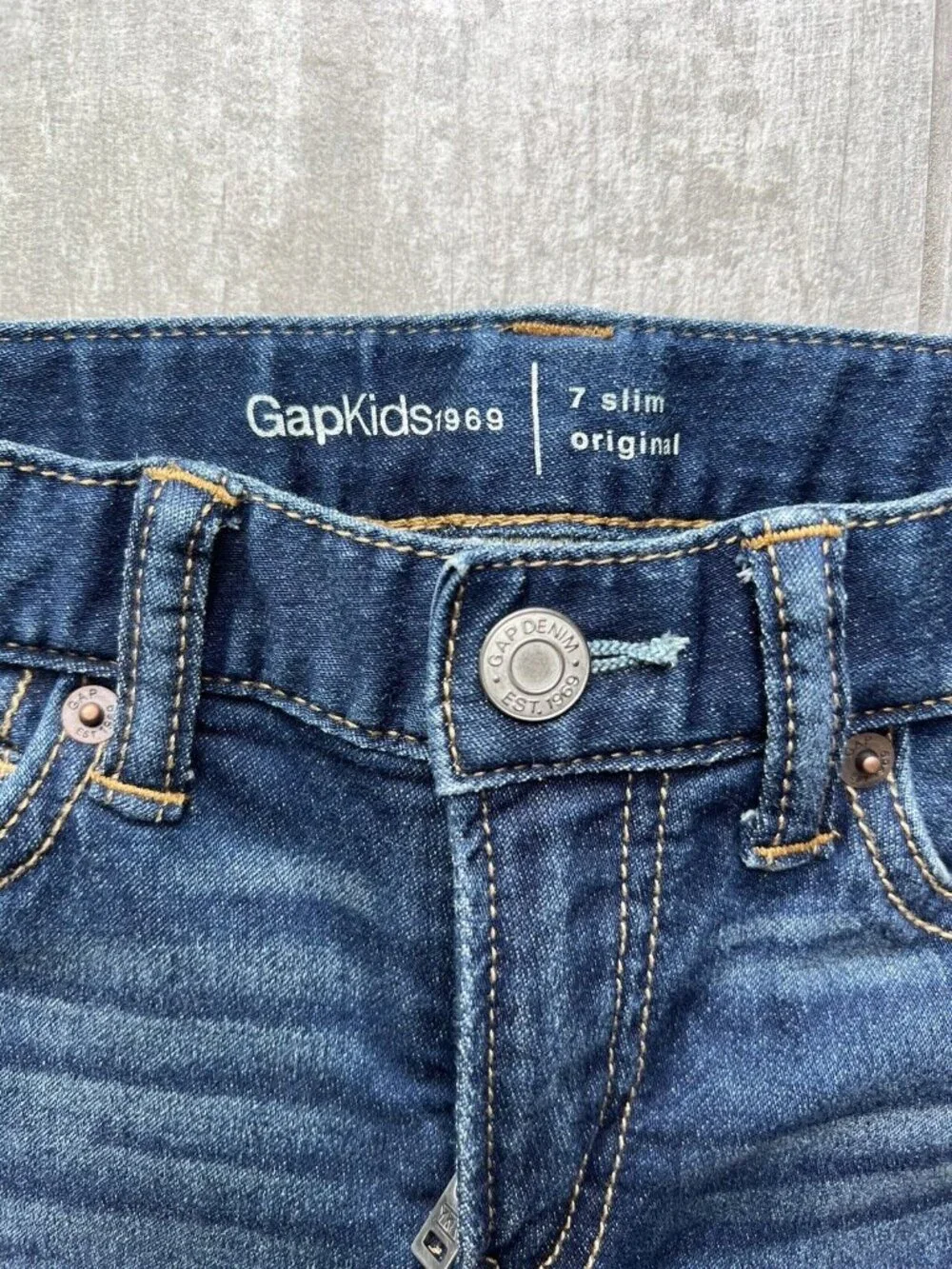 Gap Kids Straight Leg Dark Wash Stretch Jeans Boys 7 Slim Original Pants School.